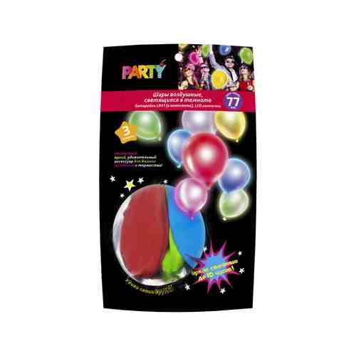 Светящиеся в темноте воздушные шары, Party, 3 шт., в ассортименте арт. 5310093